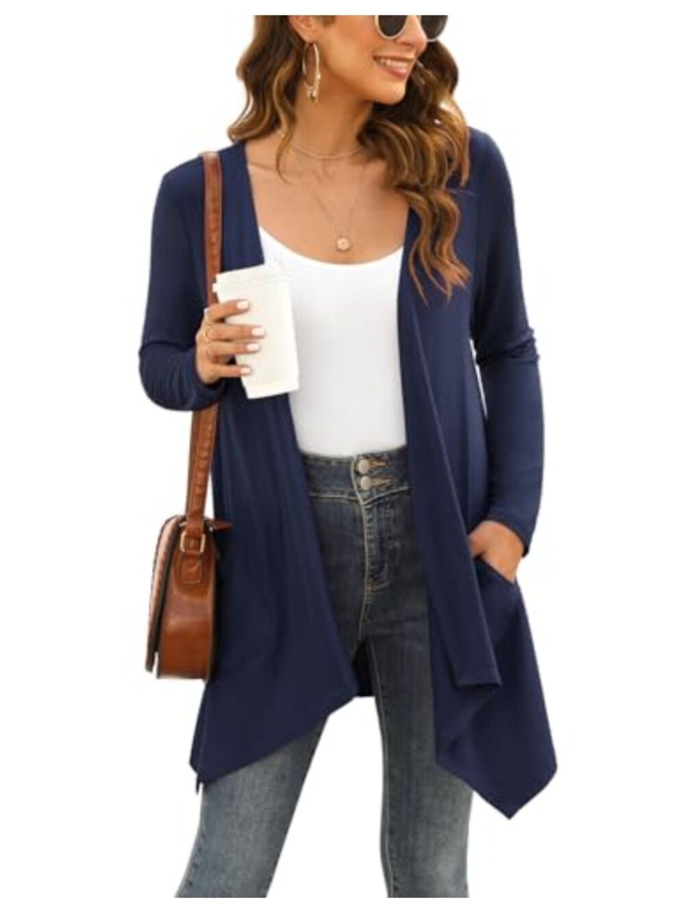 Lightweight Knit Cardigan Open Front Shrug with Pockets